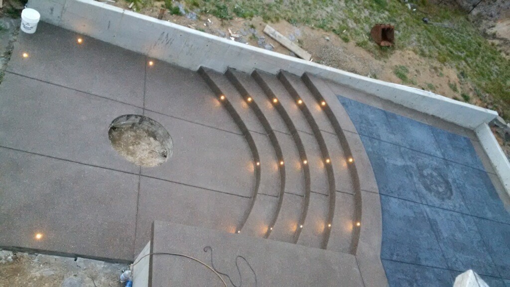 Curved exposed patio, stairs, with stamp